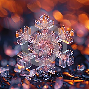 Beautiful bright macro photography of a snowflake