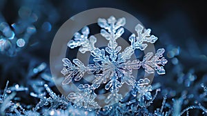 Beautiful bright macro photography of a snowflake