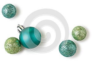 Beautiful, bright, modern Christmas holiday ornaments decorations in contemporary colors isolated on white background