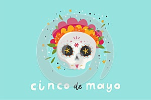 Beautiful bright vector illustrations with traditional Mexican sugar skulls and lettering