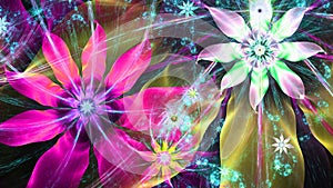 Beautiful bright vivid modern flower background in pink,yellow,cyan,green colors