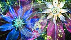 Beautiful bright vivid modern flower background in shining blue,pink,yellow,green colors photo