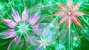 Beautiful bright vivid modern flower background in shining green,pink,red,blue colors photo
