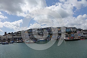 Beautiful Brixham landscape with the town in the background in the middle of a hot bright summer