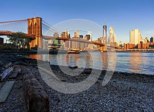 Beautiful Brooklyn Bridge sunrise, Manhattan in the Background