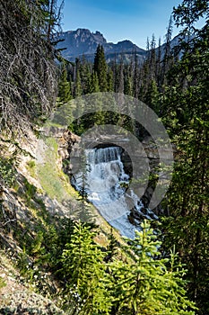 Beautiful Brooks Falls waterfall in the Shoshone National Forest, Wyoming