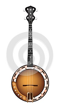 A Beautiful Brown Banjo on White Background photo