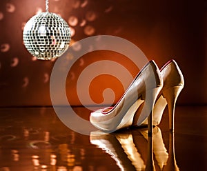 Beautiful brown stilettos on the dance floor