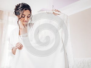 Beautiful brunette bride with stylish make-up