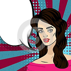 Beautiful brunette girl pop art vintage