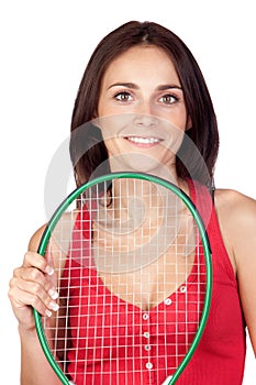 Beautiful brunette girl with tennis racket