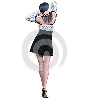 Beautiful brunette woman black short dress
