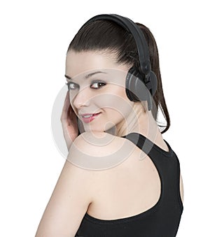 Beautiful brunette woman with headphones