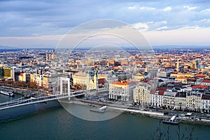 Beautiful Budapest panorama with Danube river with bridges from Gellert Hill