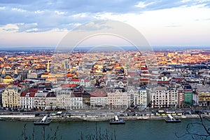 Beautiful Budapest panorama with Danube river embankment from Gellert Hill