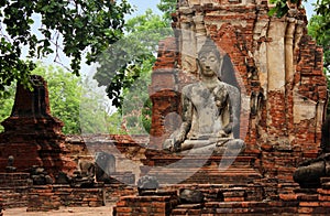 Beautiful Buddha sculptures made of stone at Wat Phra Sri Sanphet. Ayutthaya, Thailand.