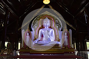 Beautiful buddha statue for thai people foreign travelers travel visit respect praying blessing holy at Wat Buddha Saeng Tham and