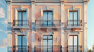 a beautiful building harmoniously blending Italian, Spanish, and British styles for the facade, seamlessly integrating