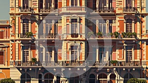 a beautiful building harmoniously blending Italian, Spanish, and British styles for the facade, seamlessly integrating