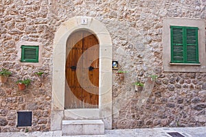 Beautiful building in Valldemossa, famous old mediterranean village of Majorca Spain.