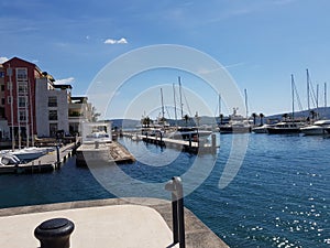 Beautiful buildings with sea and yacht