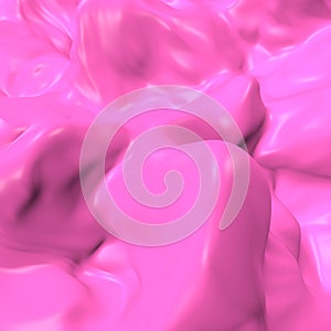 Beautiful bulges surface, wave surface. Bright pink colorful clean crumpled background. 3D render photo