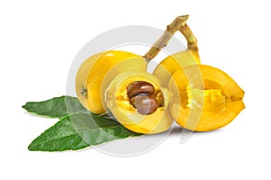 Beautiful Bunch of japanese loquat or meldar also called Bibasse sliced and isolated on white background