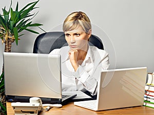 Beautiful Business Lady with Laptops