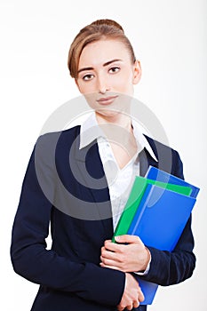 Beautiful business woman with books
