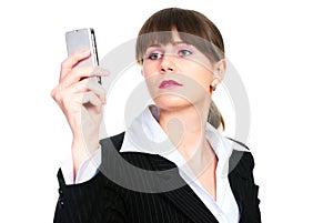 Beautiful business woman with corporate phone