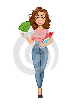 Beautiful business woman holding money