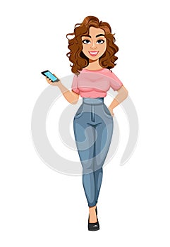 Beautiful business woman holding smartphone