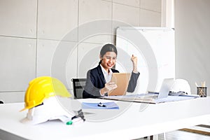 Beautiful Business Woman secretary in office at workplace,Asian Woman Success for Work Confident for Work with Success concept
