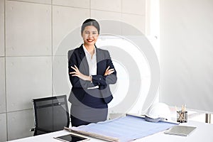 Beautiful Business Woman secretary in office at workplace,Asian Woman Success for Work Confident for Work with Success concept