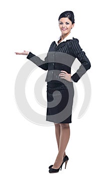 Beautiful business woman smiling isolated over a white
