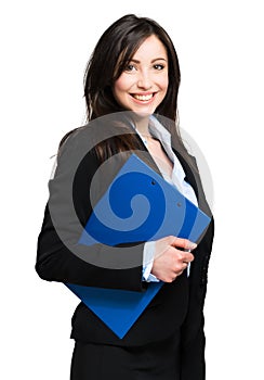 Beautiful businessn woman portrait isolated on white photo
