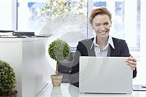 Beautiful businesswoman with laptop