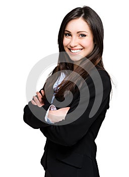 Beautiful businesswoman portrait isolated on white