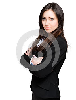 Beautiful businesswoman portrait on white background