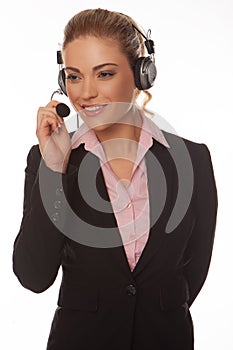 Beautiful businesswoman speaking on a headset