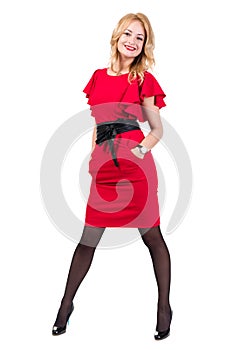 Beautiful Busyness Woman Blonde in red dress