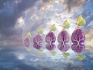 Beautiful butterflies flying isolated in color background