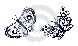 Beautiful butterflies set. Spring stencil flying insects vector illustration
