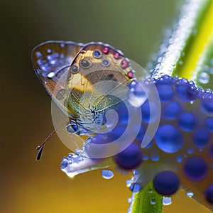 Beautiful Butterfly on Blade of Grass in Nature with a Soft Focus on Blurred Background Beautiful Bokeh. Magic Dreamy Artistic