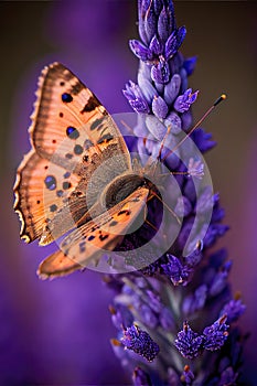 Beautiful Butterfly on Blade of Grass in Nature with a Soft Focus on Blurred Background Beautiful Bokeh. Magic Dreamy Artistic