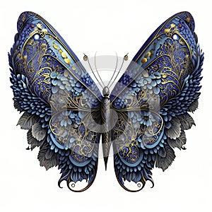 Beautiful butterfly isolated on white background. 3d rendering, 3d illustration. Generative AI