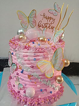 Beautiful butterfly pink birthday cake