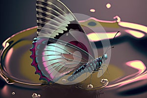 A beautiful butterfly trapped in metal liquid 3