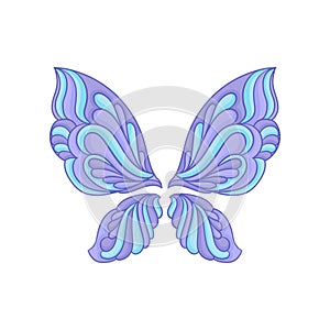 Beautiful butterfly wings with purple-blue pattern. Flat vector element for mobile app, t-shirt print or poster.