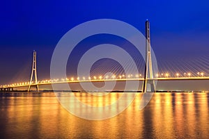 Beautiful cable stayed bridge at night in nanjing